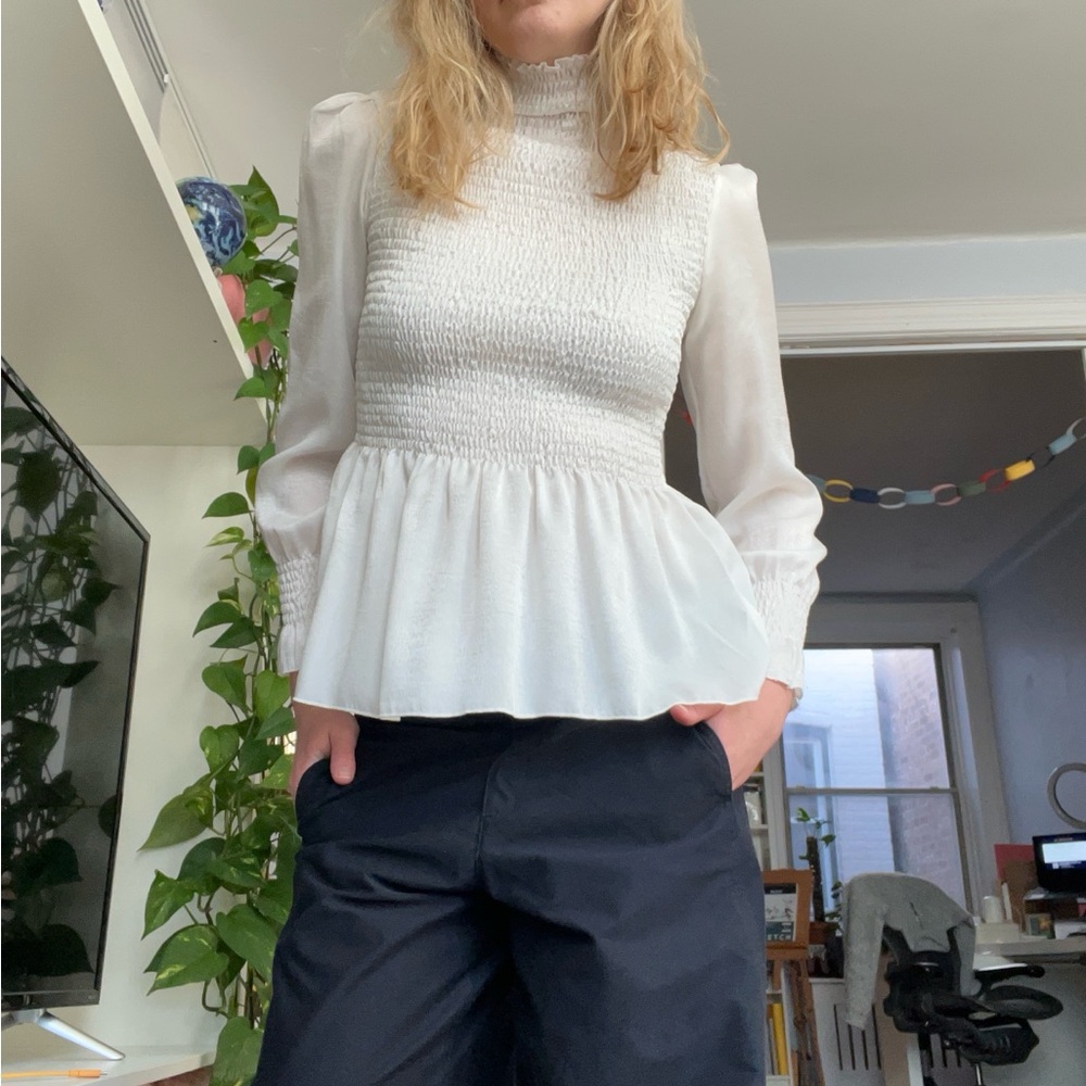 Vintage smocked mockneck blouse